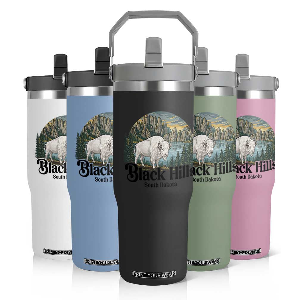 Black Hills South Dakota White Buffalo Flip Straw Tumbler State Pride Gift