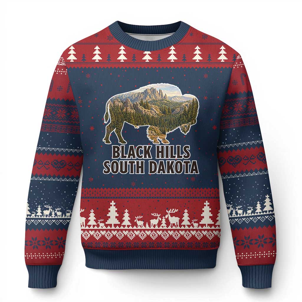 Black Hills South Dakota Bison Ugly Christmas Sweater State Pride Gift TS12 Navy Red Print Your Wear