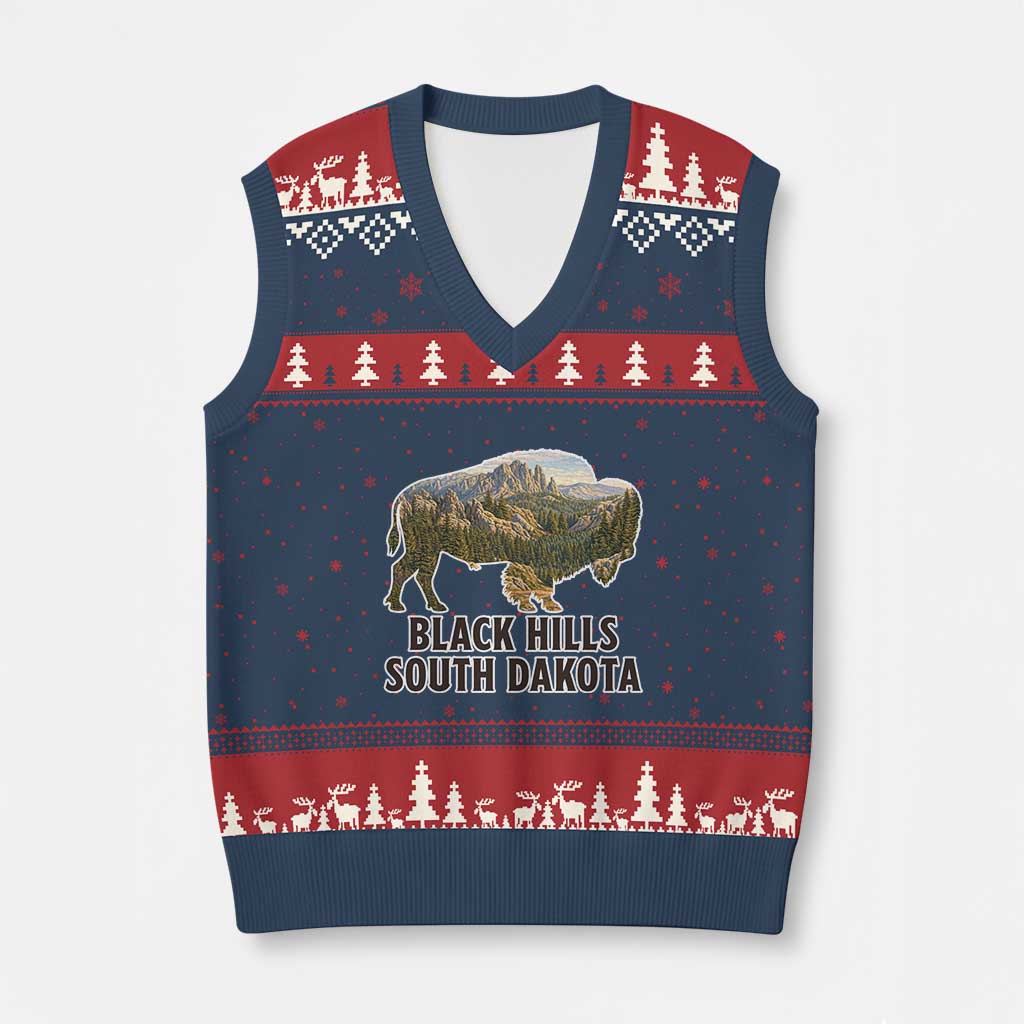 Black Hills South Dakota Bison V-Neck Knit Sweater Vest State Pride Gift