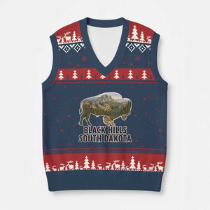 Black Hills South Dakota Bison V-Neck Knit Sweater Vest State Pride Gift