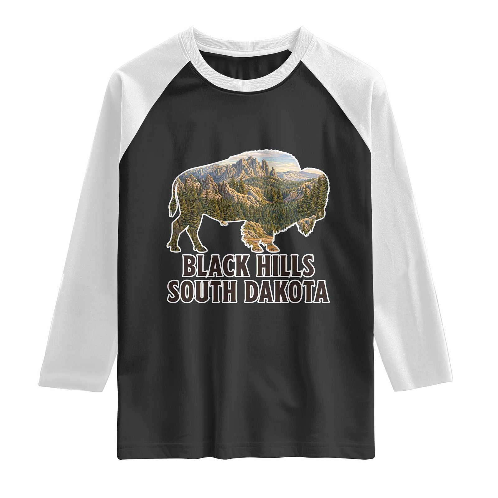 Black Hills South Dakota Bison Raglan Shirt State Pride Gift TS12 Black White Print Your Wear