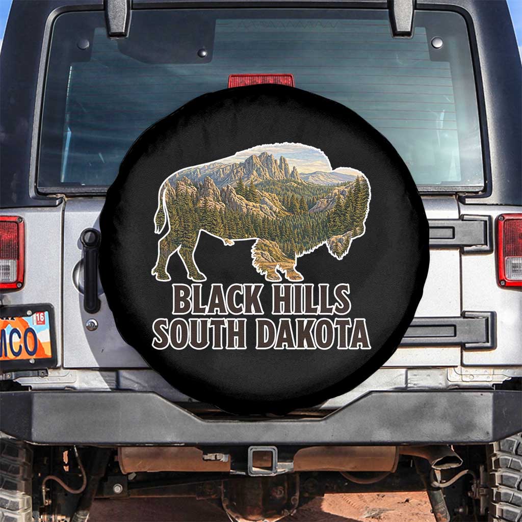 Black Hills South Dakota Bison Spare Tire Cover State Pride Gift TS12 No hole Black Print Your Wear