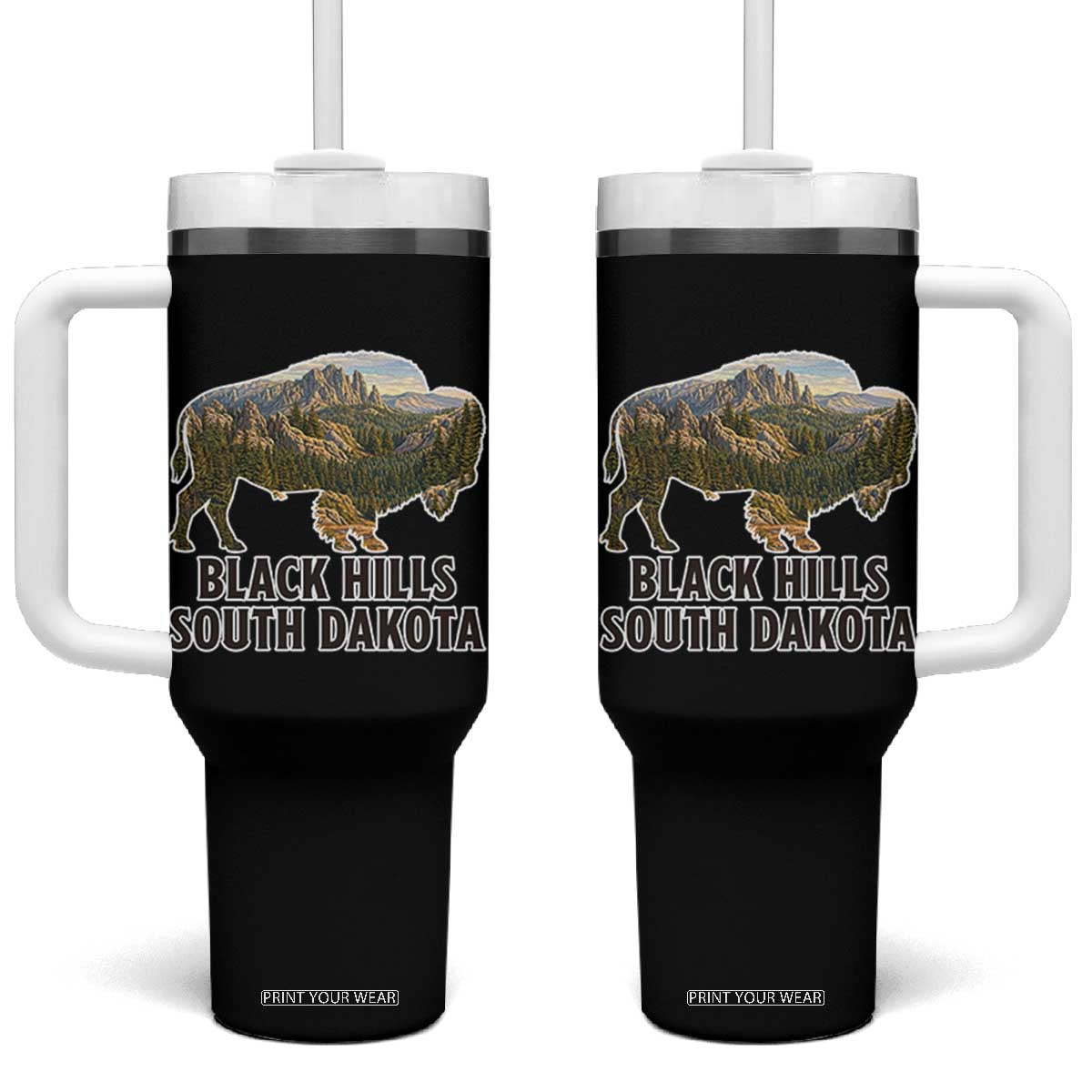 Black Hills South Dakota Bison Tumbler With Handle State Pride Gift