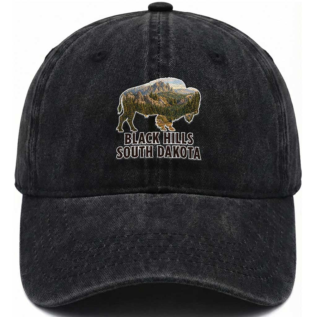 Black Hills South Dakota Bison Washed Cotton Baseball Cap State Pride Gift TS12 Print Your Wear