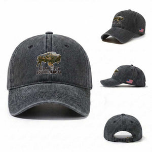 Black Hills South Dakota Bison Washed Cotton Baseball Cap State Pride Gift