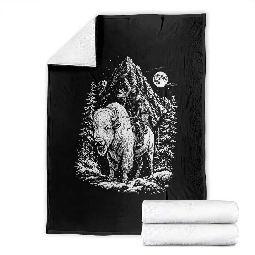 Vintage Native American Bison Rider Throw Blanket Indigenous Warrior Graphic