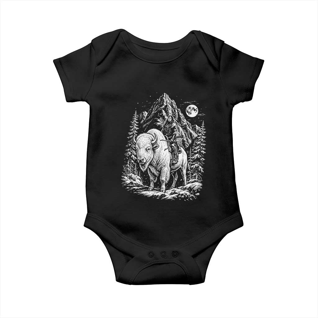 Vintage Native American Bison Rider Baby Onesie Indigenous Warrior Graphic TS12 Black Print Your Wear