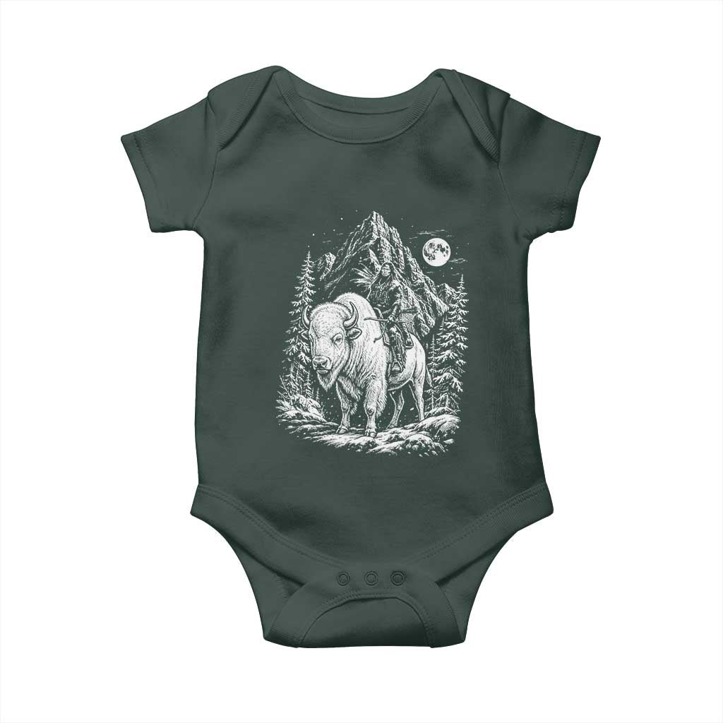 Vintage Native American Bison Rider Baby Onesie Indigenous Warrior Graphic