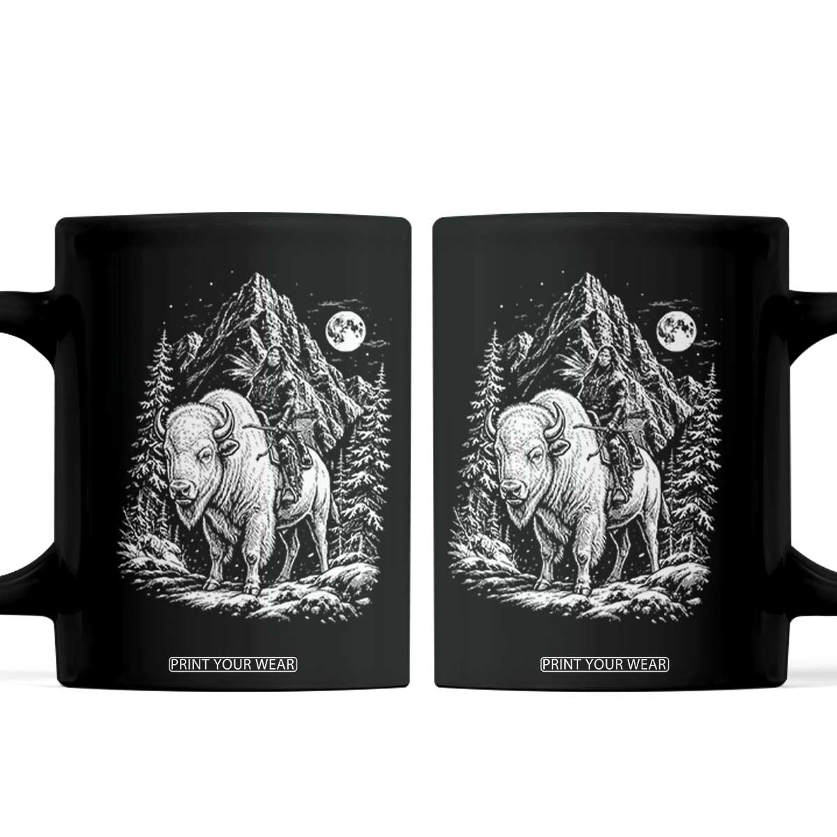 Vintage Native American Bison Rider Coffee Mug Indigenous Warrior Graphic