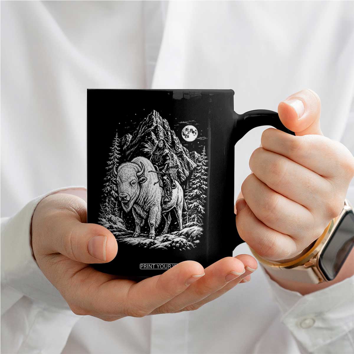 Vintage Native American Bison Rider Coffee Mug Indigenous Warrior Graphic