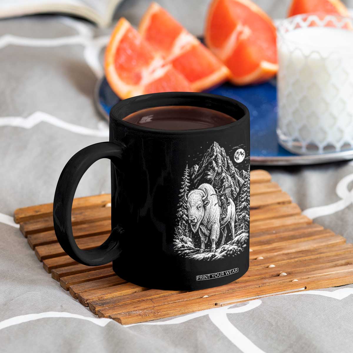 Vintage Native American Bison Rider Coffee Mug Indigenous Warrior Graphic
