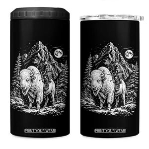 Vintage Native American Bison Rider 4 in 1 Can Cooler Tumbler Indigenous Warrior Graphic