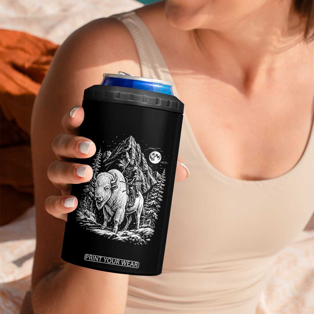 Vintage Native American Bison Rider 4 in 1 Can Cooler Tumbler Indigenous Warrior Graphic