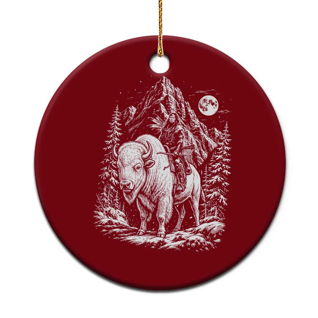 Vintage Native American Bison Rider Ceramic Ornament Indigenous Warrior Graphic