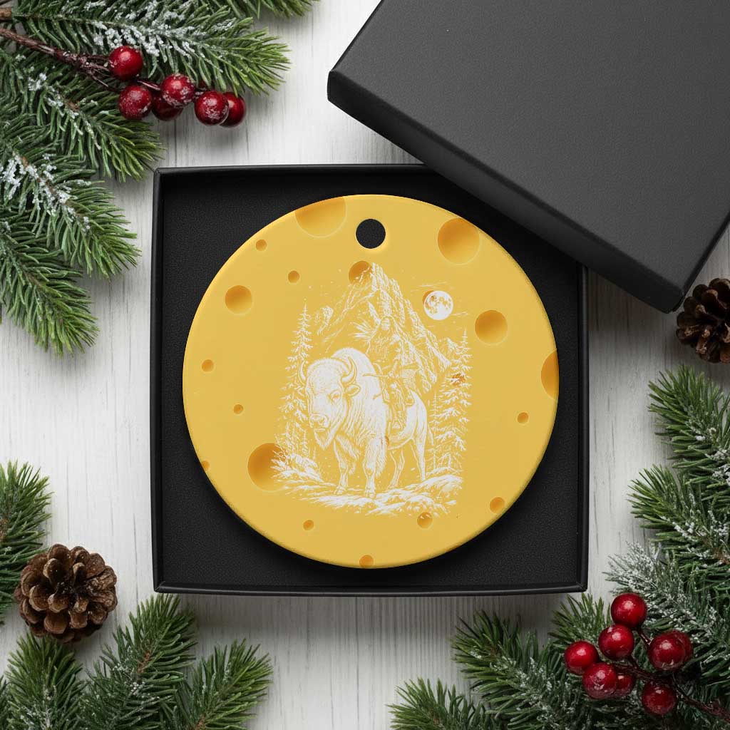 Vintage Native American Bison Rider Ceramic Ornament Indigenous Warrior Graphic