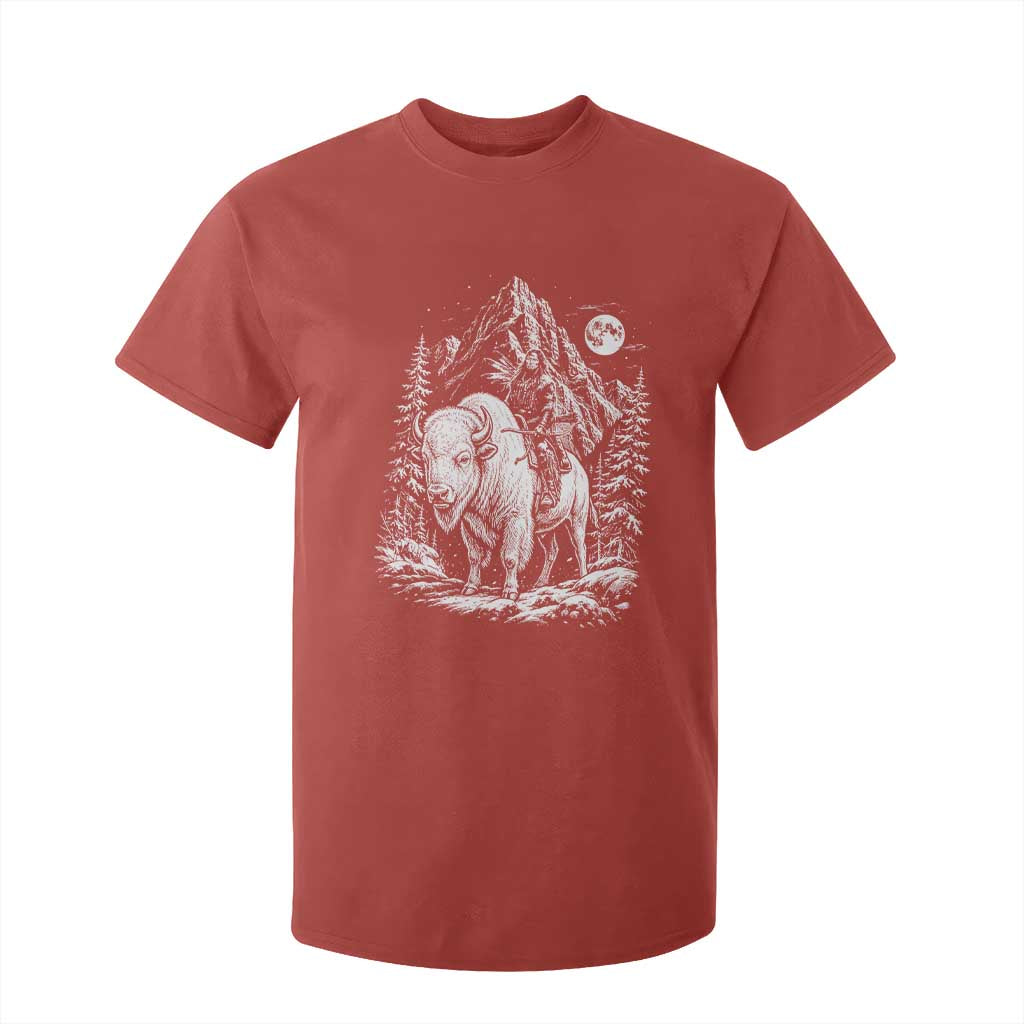 Vintage Native American Bison Rider T Shirt For Kid Indigenous Warrior Graphic