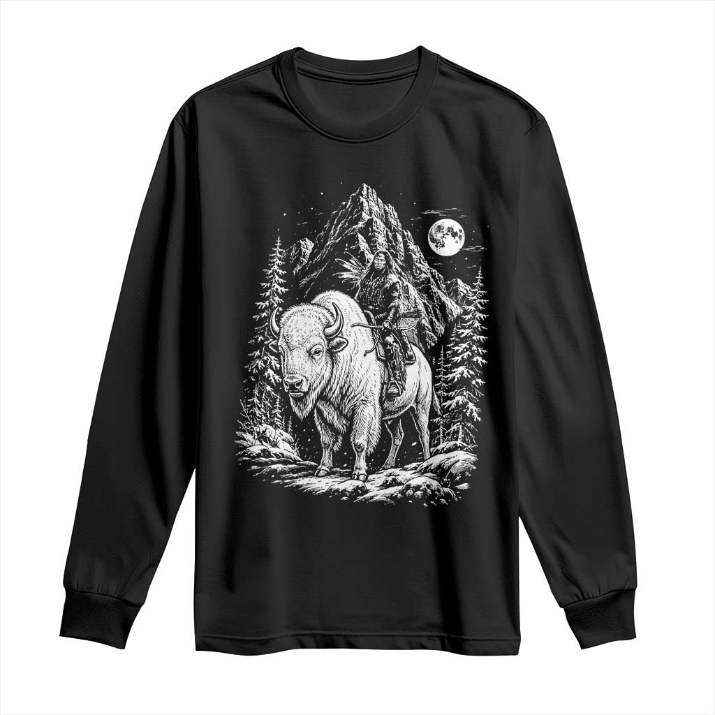Vintage Native American Bison Rider Long Sleeve Shirt Indigenous Warrior Graphic
