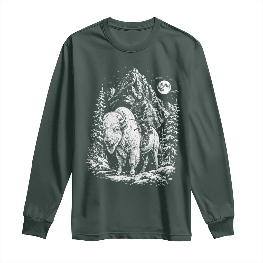 Vintage Native American Bison Rider Long Sleeve Shirt Indigenous Warrior Graphic