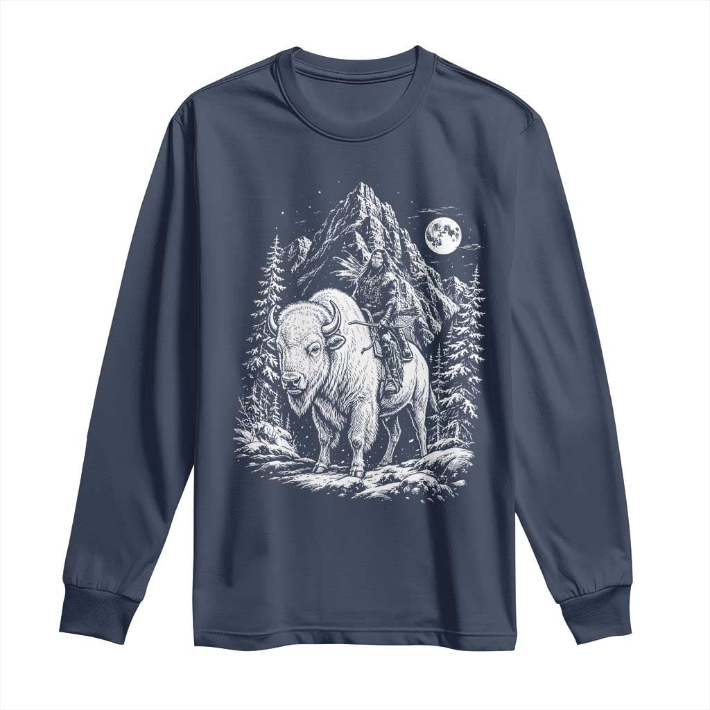 Vintage Native American Bison Rider Long Sleeve Shirt Indigenous Warrior Graphic