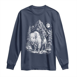 Vintage Native American Bison Rider Long Sleeve Shirt Indigenous Warrior Graphic