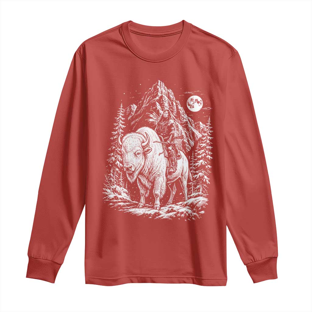 Vintage Native American Bison Rider Long Sleeve Shirt Indigenous Warrior Graphic