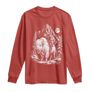 Vintage Native American Bison Rider Long Sleeve Shirt Indigenous Warrior Graphic