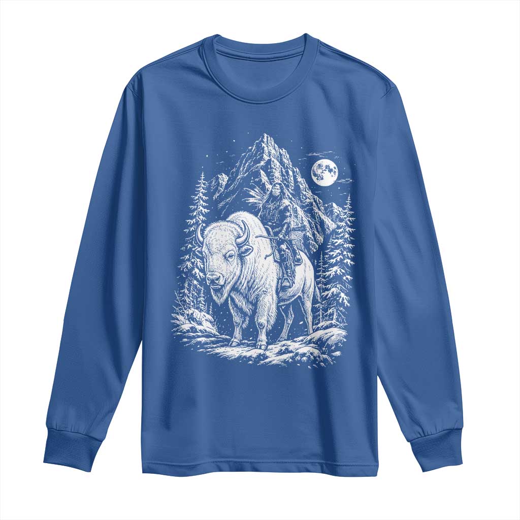 Vintage Native American Bison Rider Long Sleeve Shirt Indigenous Warrior Graphic