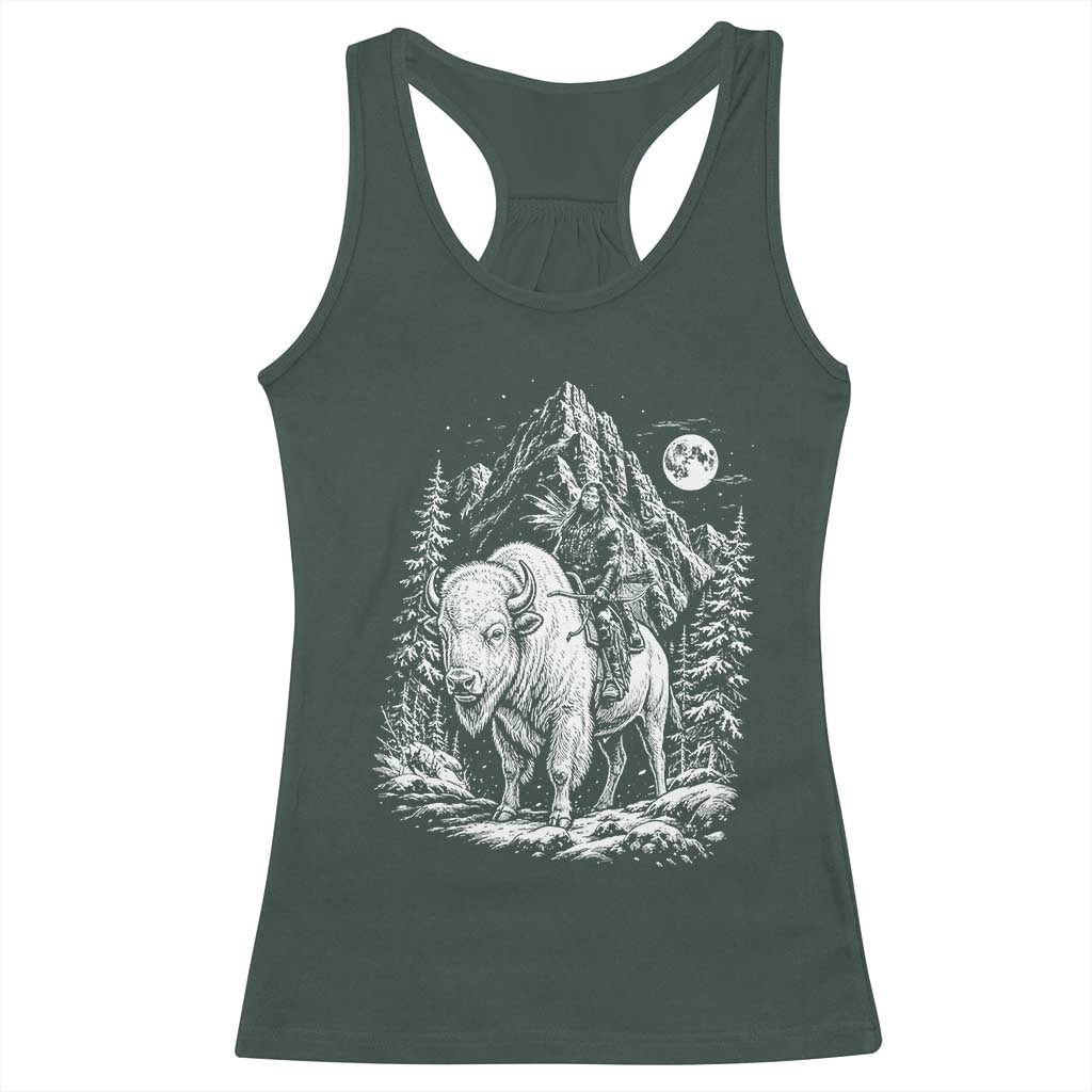 Vintage Native American Bison Rider Racerback Tank Top Indigenous Warrior Graphic