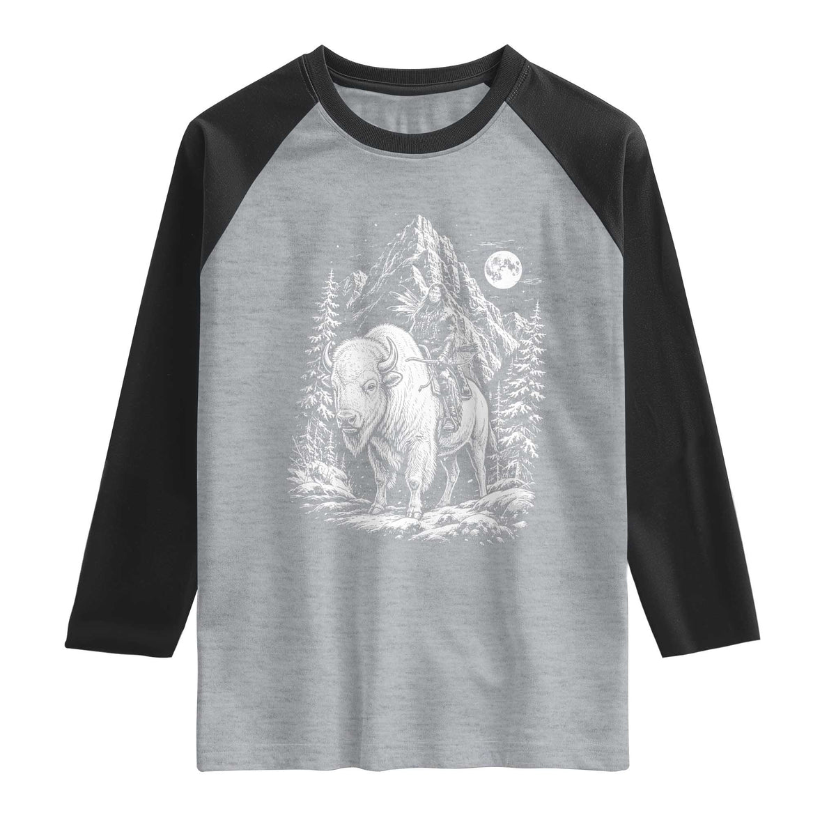 Vintage Native American Bison Rider Raglan Shirt Indigenous Warrior Graphic
