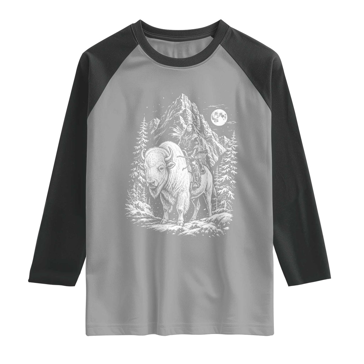 Vintage Native American Bison Rider Raglan Shirt Indigenous Warrior Graphic