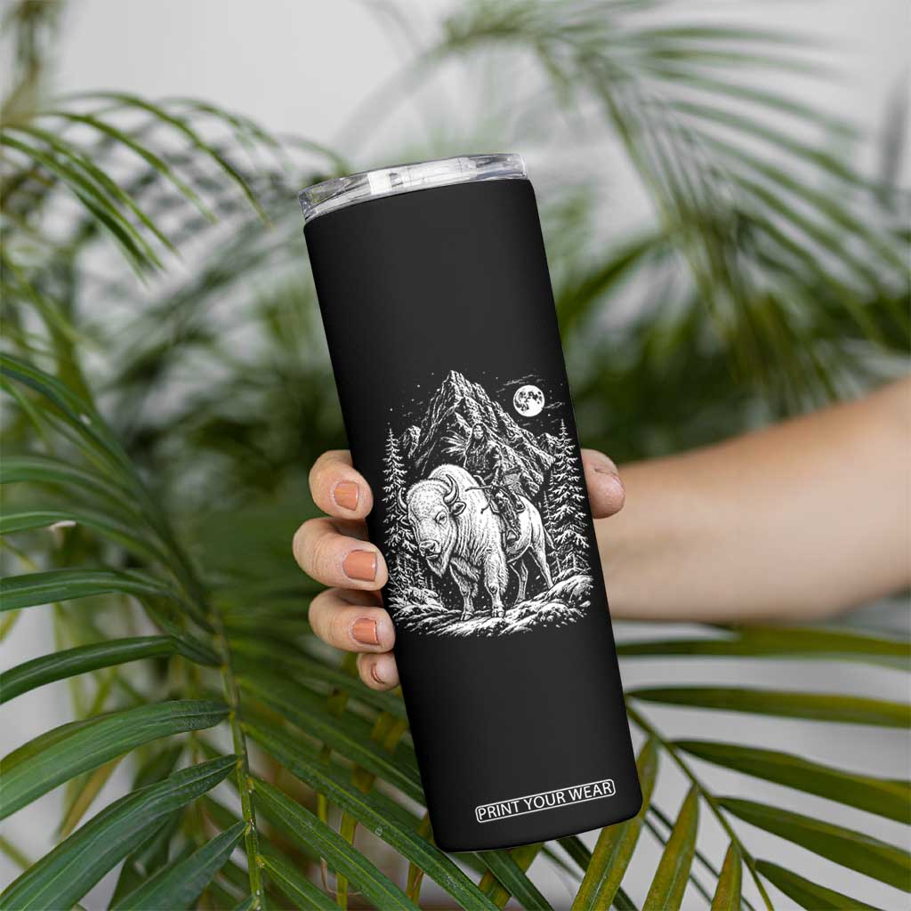 Vintage Native American Bison Rider Skinny Tumbler Indigenous Warrior Graphic
