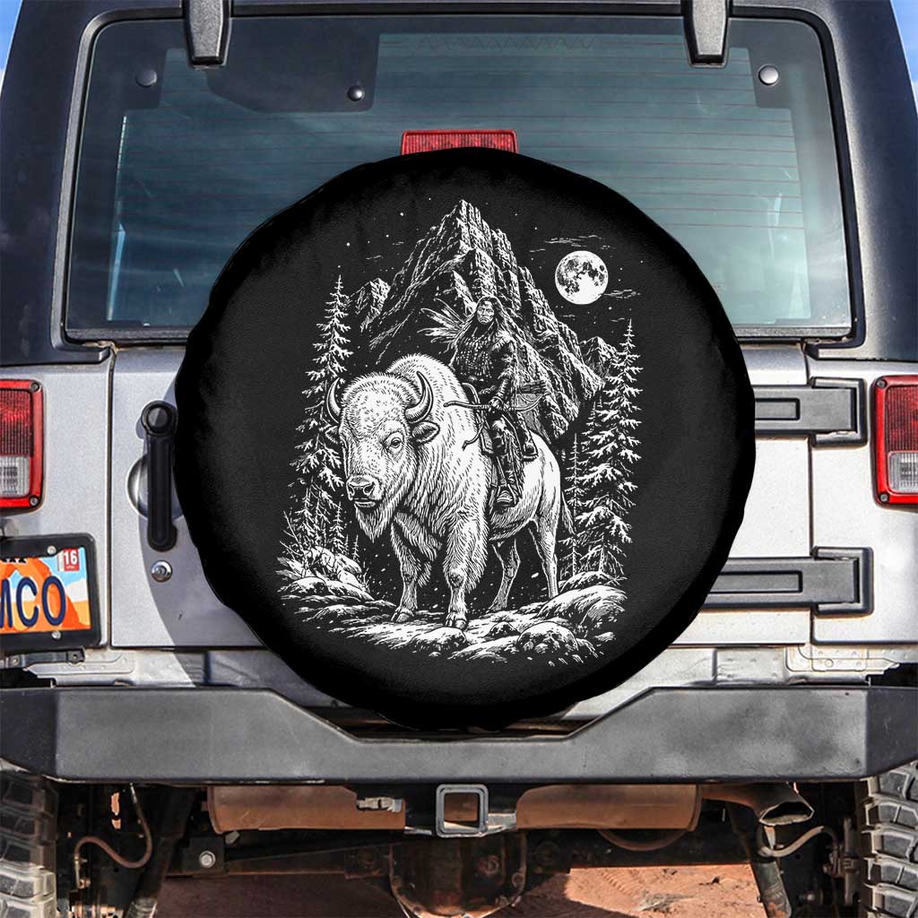 Vintage Native American Bison Rider Spare Tire Cover Indigenous Warrior Graphic TS12 No hole Black Print Your Wear