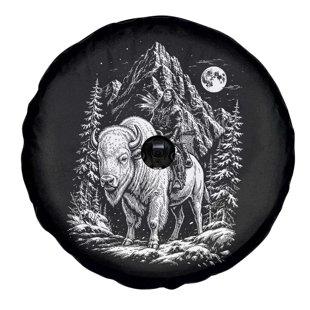 Vintage Native American Bison Rider Spare Tire Cover Indigenous Warrior Graphic