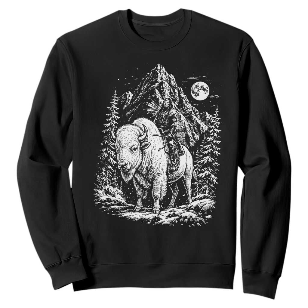 Vintage Native American Bison Rider Sweatshirt Indigenous Warrior Graphic