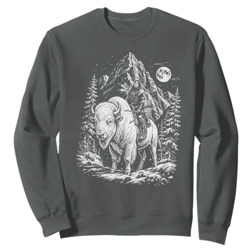 Vintage Native American Bison Rider Sweatshirt Indigenous Warrior Graphic