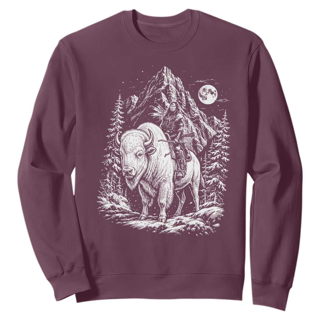 Vintage Native American Bison Rider Sweatshirt Indigenous Warrior Graphic