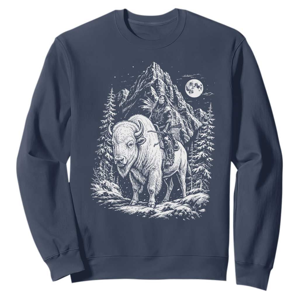 Vintage Native American Bison Rider Sweatshirt Indigenous Warrior Graphic