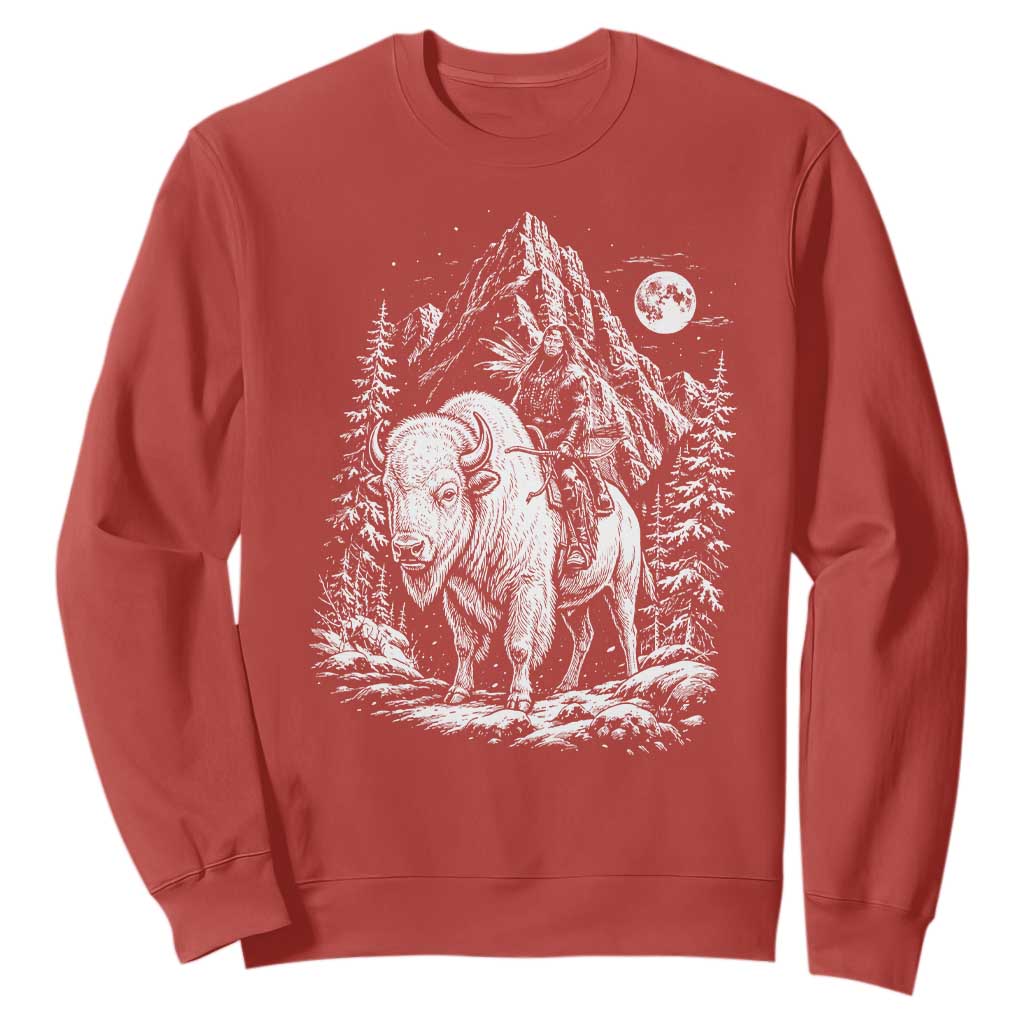 Vintage Native American Bison Rider Sweatshirt Indigenous Warrior Graphic
