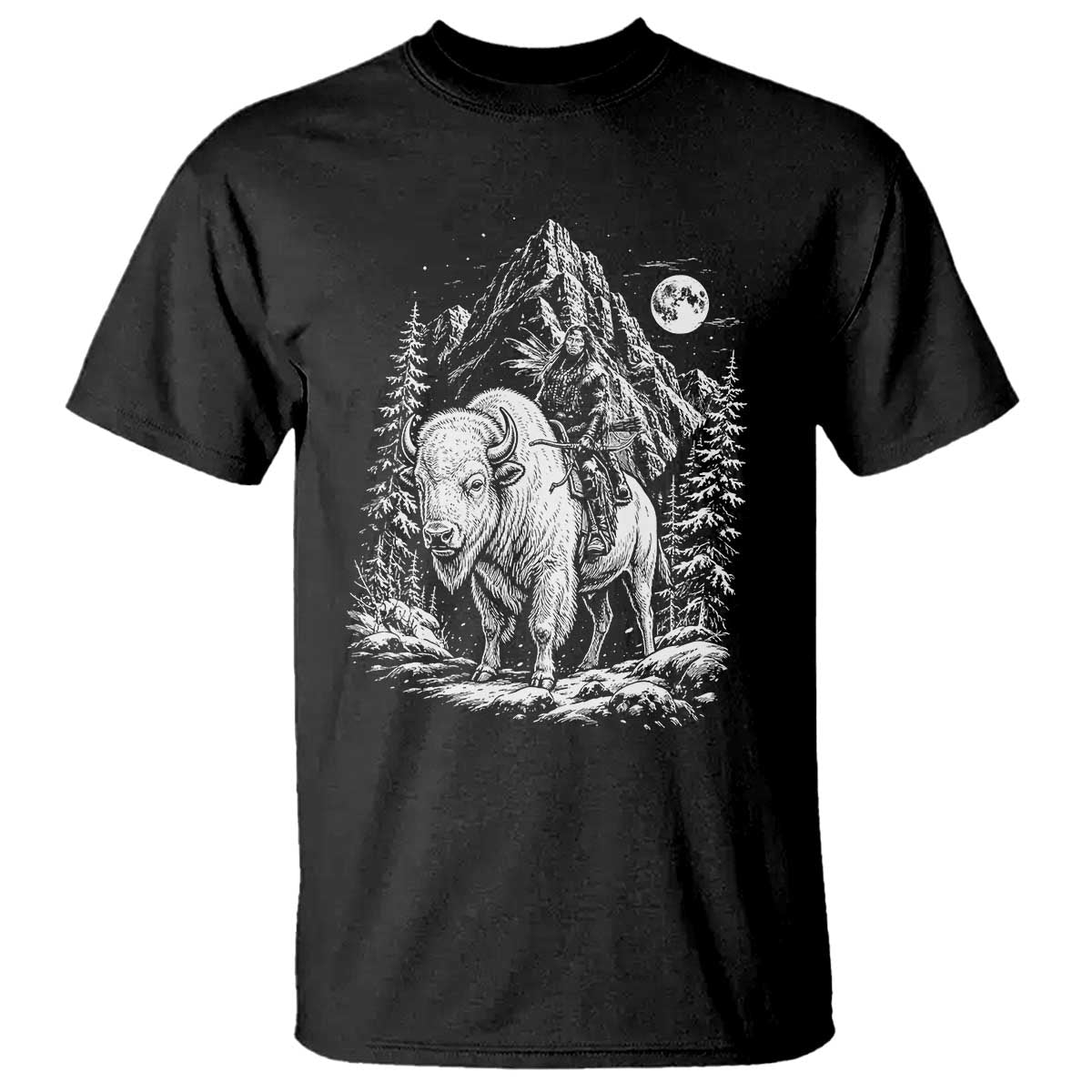 Vintage Native American Bison Rider T Shirt Indigenous Warrior Graphic TS12 Black Print Your Wear