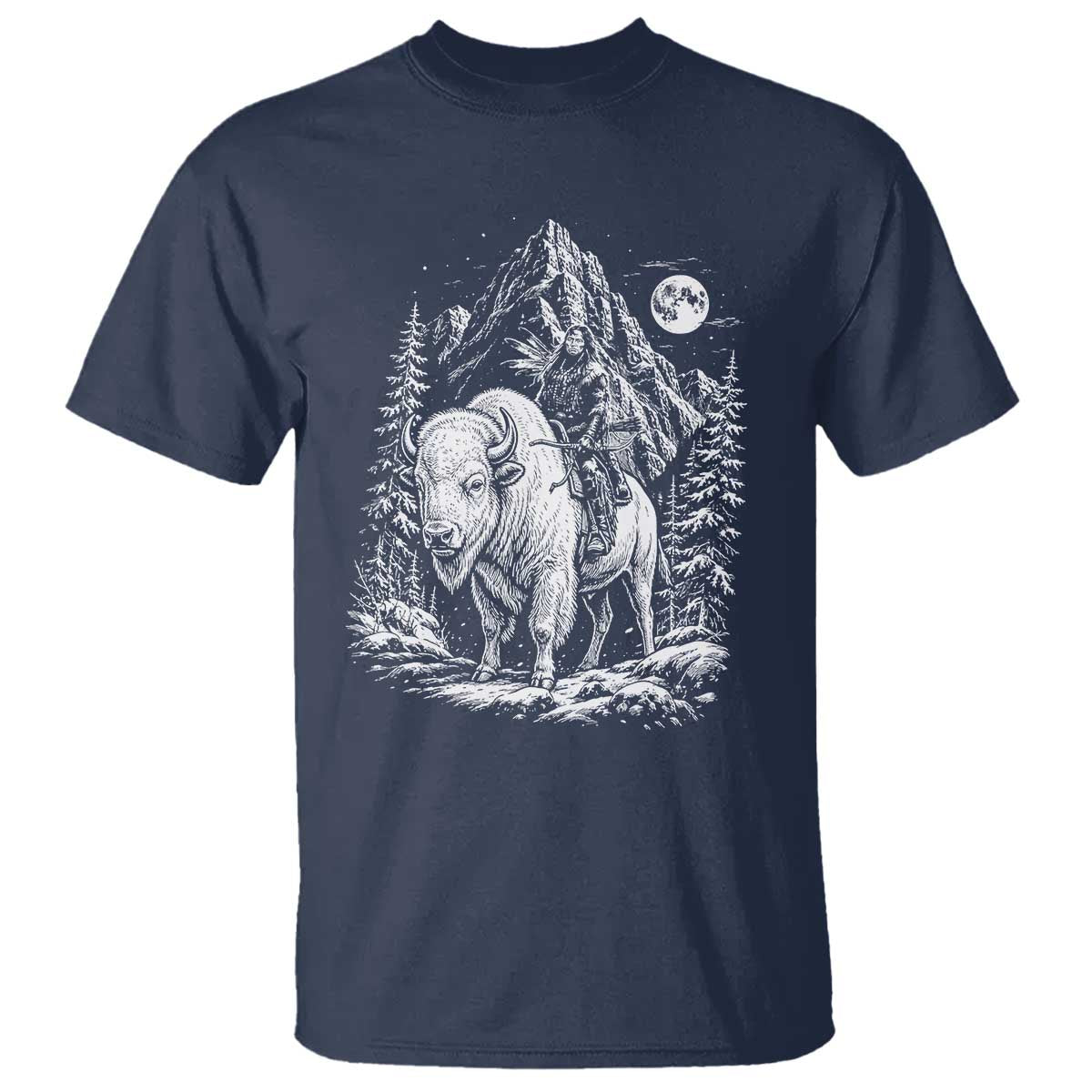Vintage Native American Bison Rider T Shirt Indigenous Warrior Graphic