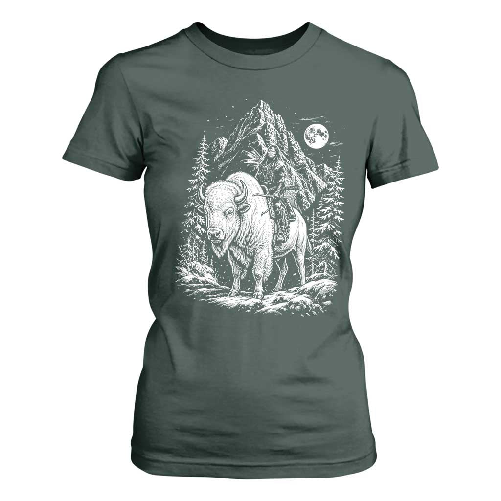 Vintage Native American Bison Rider T Shirt For Women Indigenous Warrior Graphic