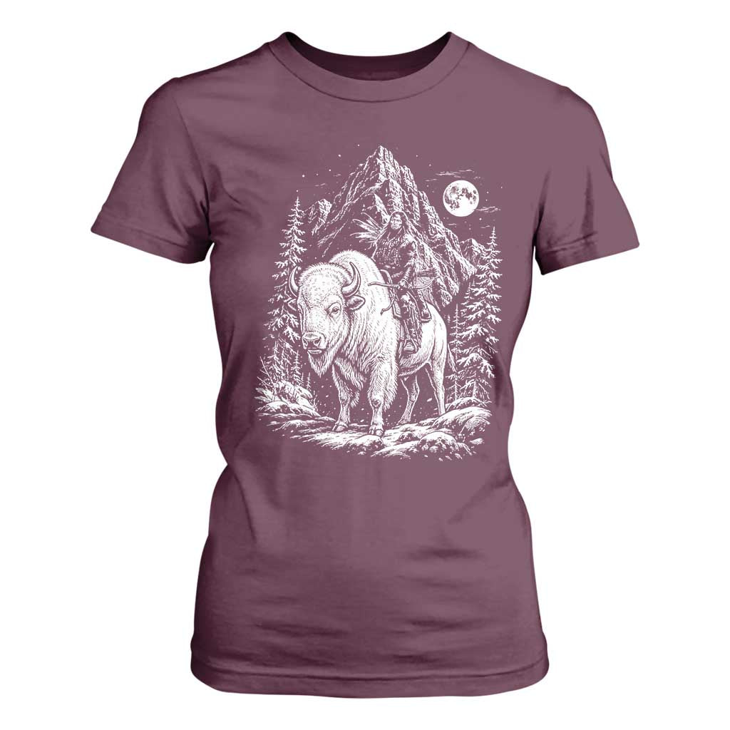 Vintage Native American Bison Rider T Shirt For Women Indigenous Warrior Graphic