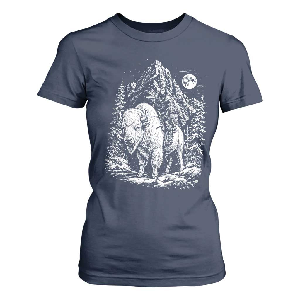 Vintage Native American Bison Rider T Shirt For Women Indigenous Warrior Graphic