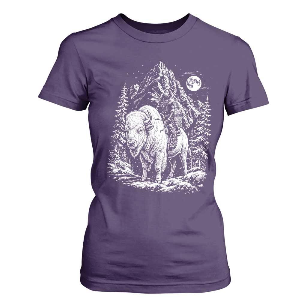 Vintage Native American Bison Rider T Shirt For Women Indigenous Warrior Graphic