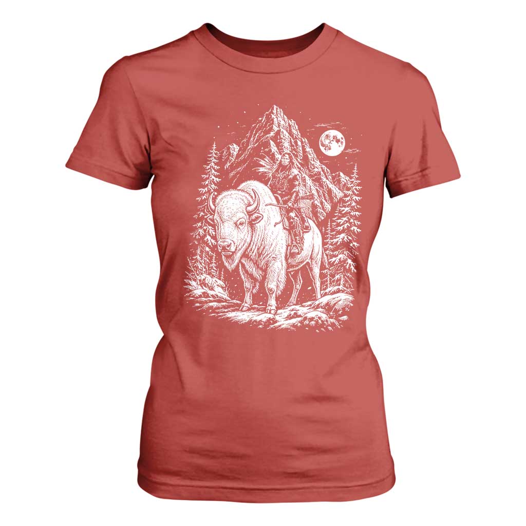 Vintage Native American Bison Rider T Shirt For Women Indigenous Warrior Graphic