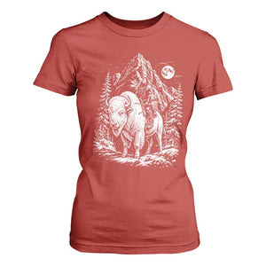 Vintage Native American Bison Rider T Shirt For Women Indigenous Warrior Graphic