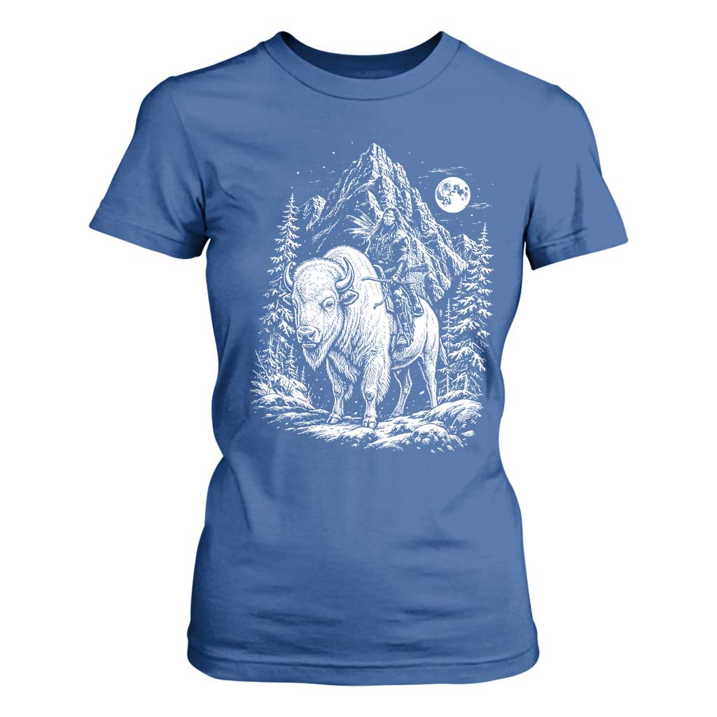 Vintage Native American Bison Rider T Shirt For Women Indigenous Warrior Graphic