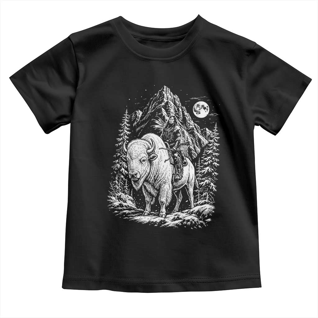 Vintage Native American Bison Rider Toddler T Shirt Indigenous Warrior Graphic
