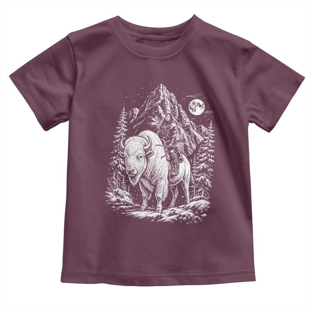 Vintage Native American Bison Rider Toddler T Shirt Indigenous Warrior Graphic