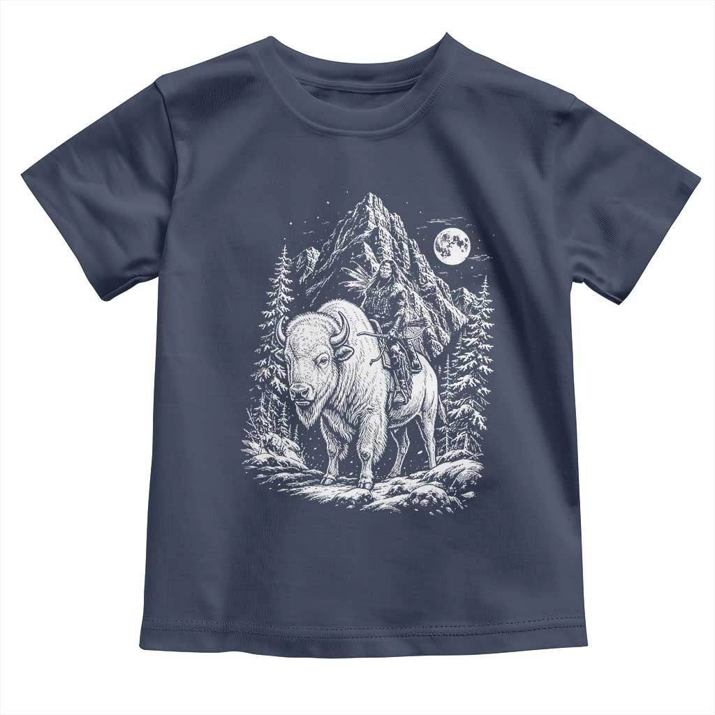 Vintage Native American Bison Rider Toddler T Shirt Indigenous Warrior Graphic